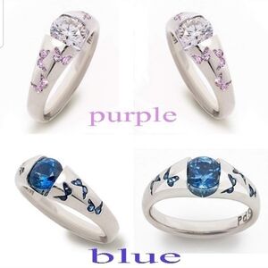 Elegant Silver Butterfly Ring with Blue and Purple Accents